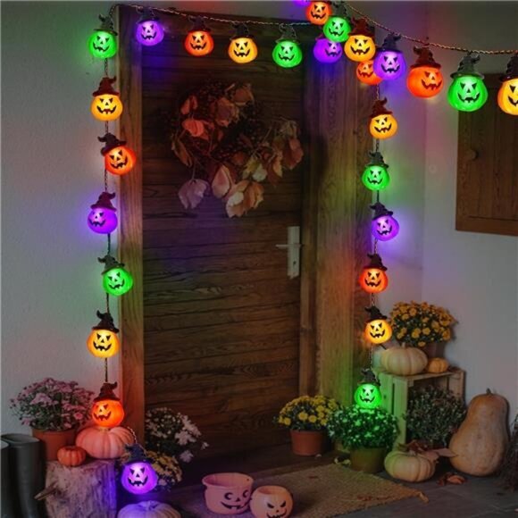 Upgraded Battery Operated Halloween Pumpkin Lights, 30 LED, 8 Modes, Waterproof - Picture 3 of 7